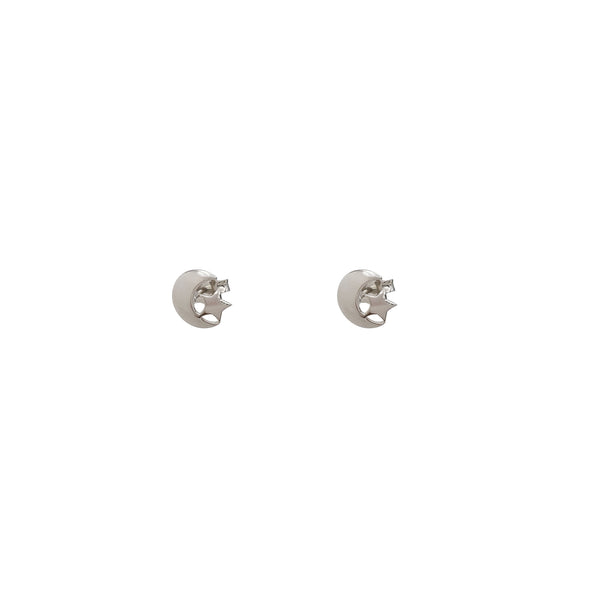 Moon & Star Stud Earrings (Silver)