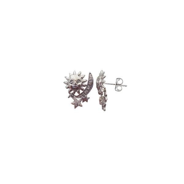 Sun, Moon & Stars Diamond Stud Earrings (14K)