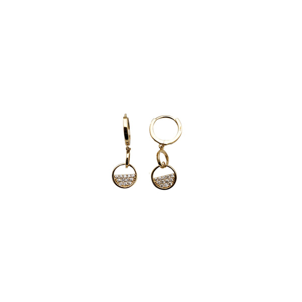 Yellow Gold CZ Dangling Fancy Huggie Earrings (14K)