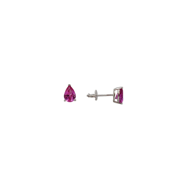 Synthetic Ruby Teardrop Stud Earrings (Silver)