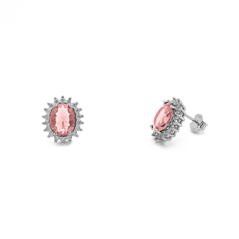 Light Pink Oval Shape Stud Earrings (Silver)