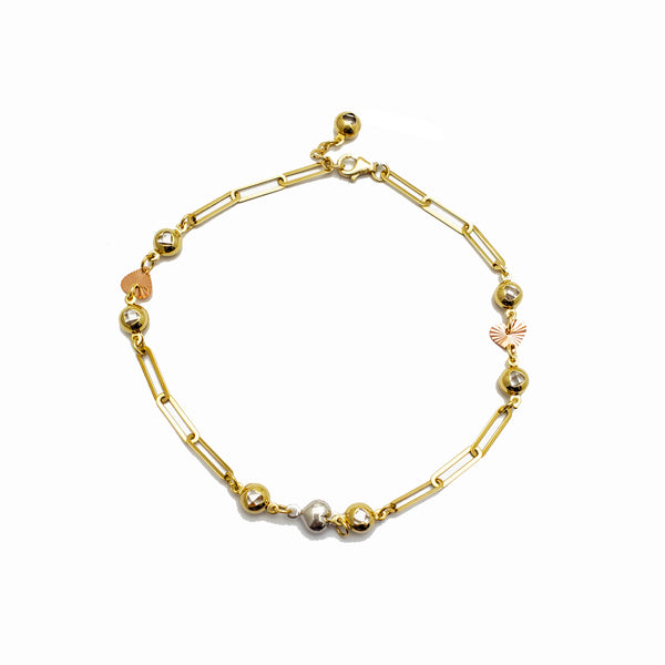 Zirconia Charms Paper Clip Link Anklet (14K)