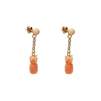 Coral Pineapple Dangling Earrings (14K)