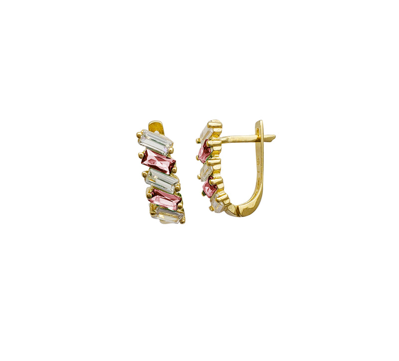 Baguette CZ Huggie Earrings (14K)