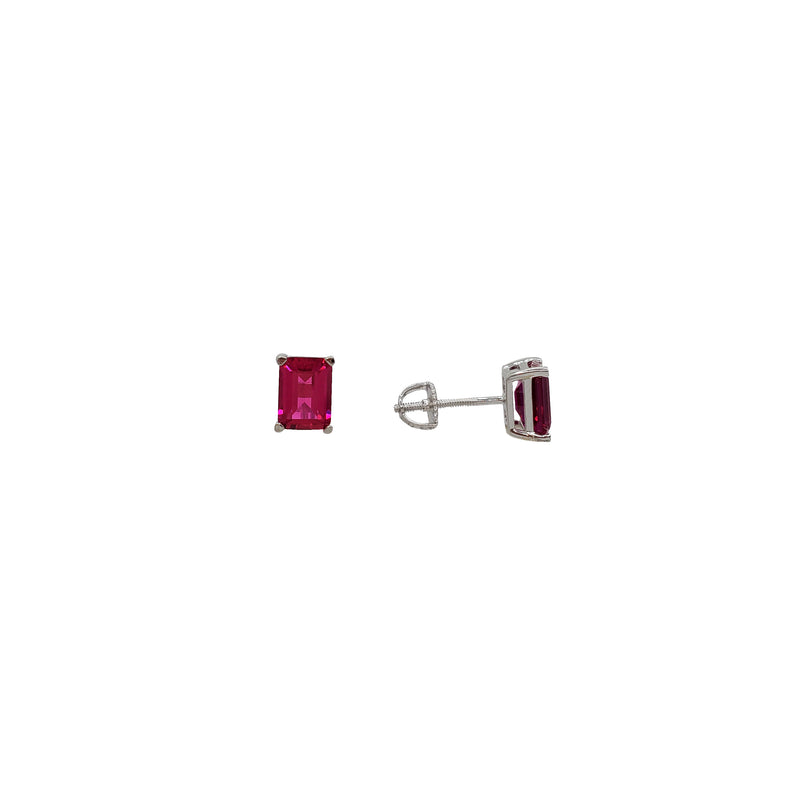 Synthetic Ruby Rectangle-Cut Stud Earrings (Silver)