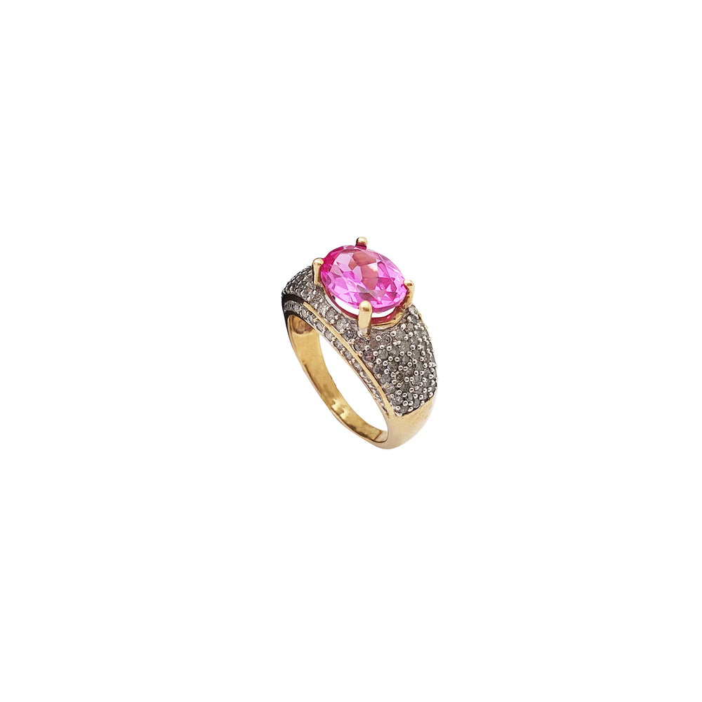 Silver Saddle Shield ring store with flower textured band and pink gemstone