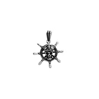 Pirate Skull Ship Steering Wheel Pendant (Silver)