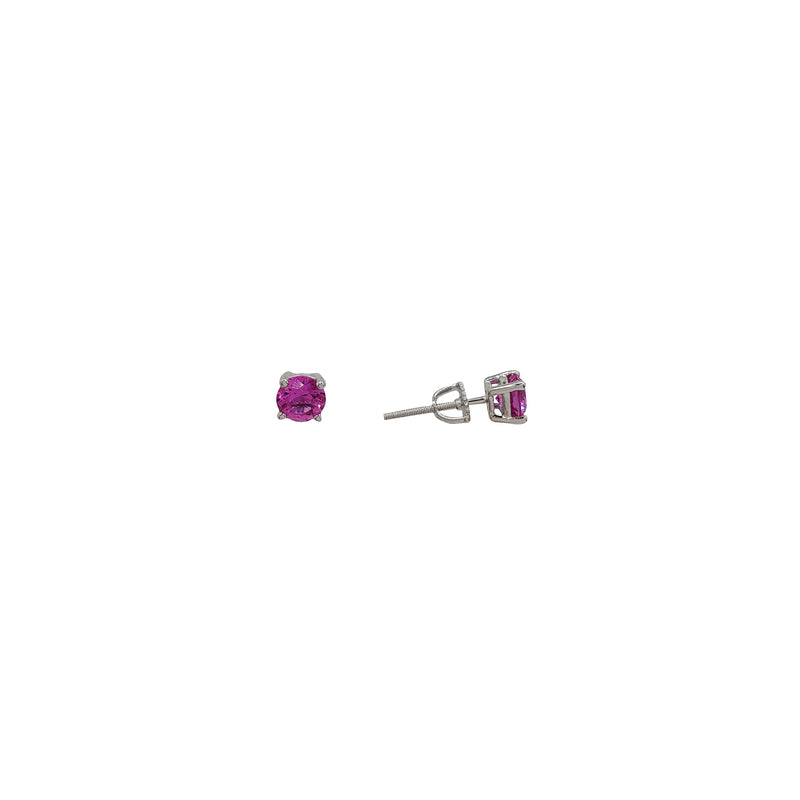 Synthetic Pink Sapphire Round-Cut Stud Earrings (Silver)