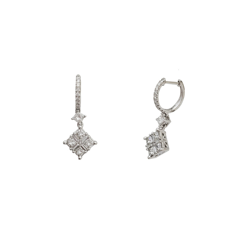 Diamond Princess-cut Dangling Huggie Earrings (14K)