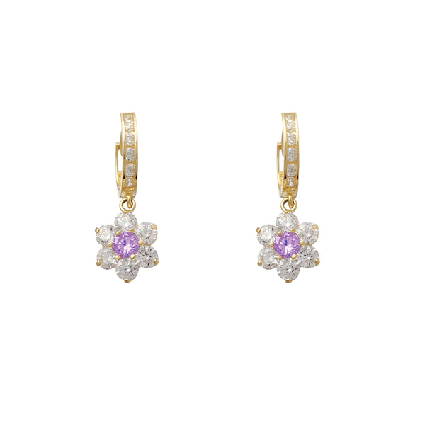 Zirconia Flower Dangling Earrings (14K)