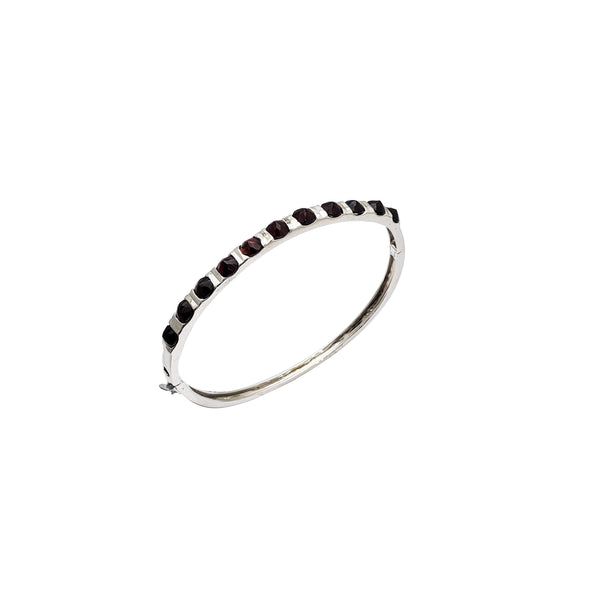 Dark Red Stone Bangle (Silver)