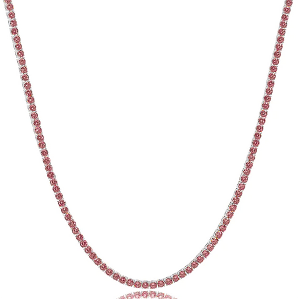 Red Zirconia Tennis Necklace (Silver)