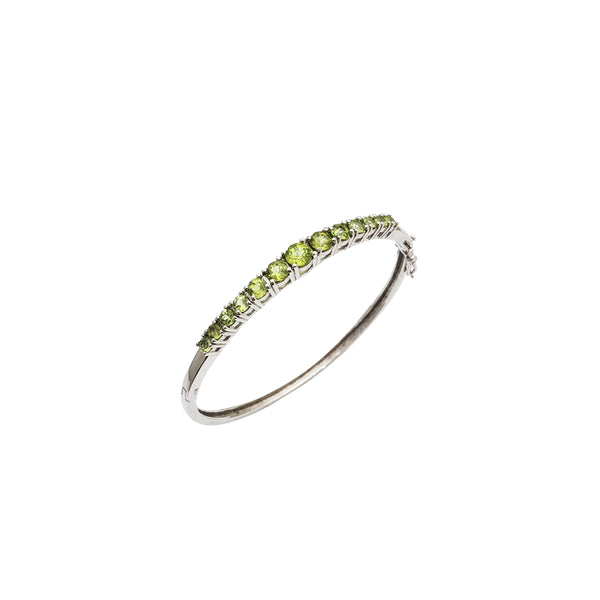 Green Cubic Zirconia Stone Bangle (Silver)