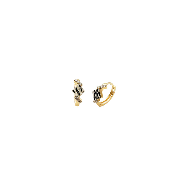 Two-tone CZ Rhombus Huggie Earrings (14K)