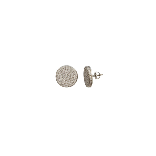 Iced-Out Round Shape Stud Earrings (Silver)