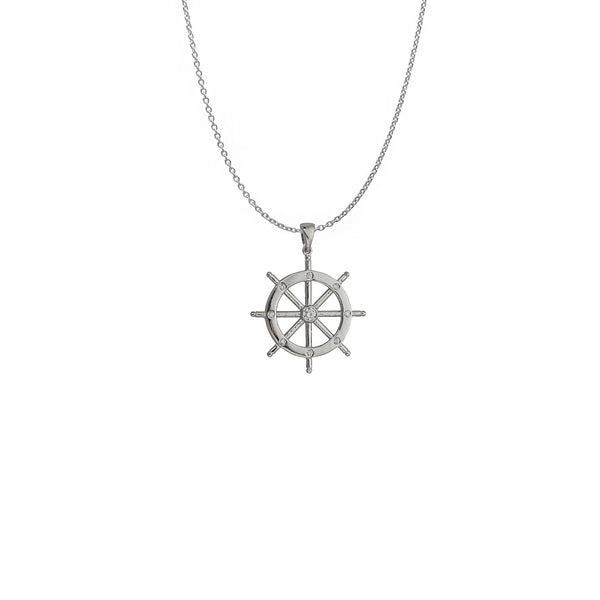 Ship Wheel Necklace (Silver)