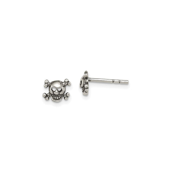 Antiqued Skull Stud Earrings (Silver) main - Popular Jewelry - New York