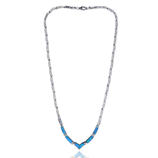 Blue Opal V Shaped Necklace (Silver) Popular Jewelry - New York