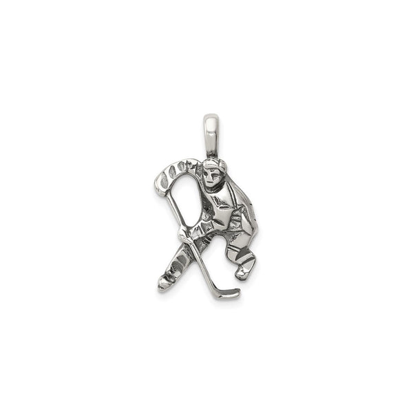 Hockey Player Antiqued Pendant (Silver) front - Popular Jewelry - New York