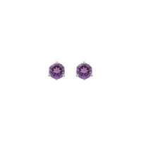 Round Amethyst 3-prong Stud Earrings (Silver) front - Popular Jewelry - New York