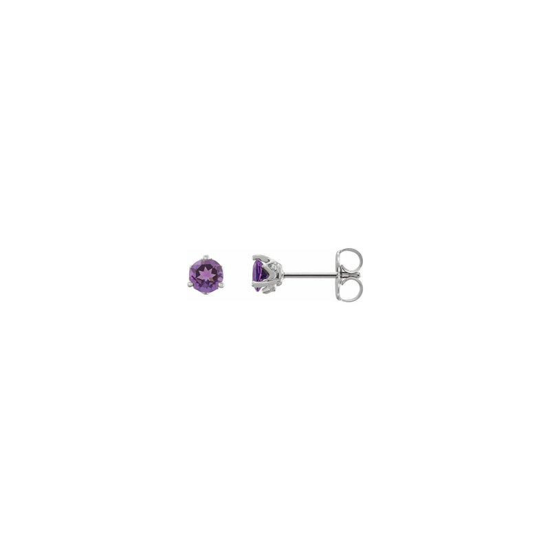 Round Amethyst 3-prong Stud Earrings (Silver) main - Popular Jewelry - New York