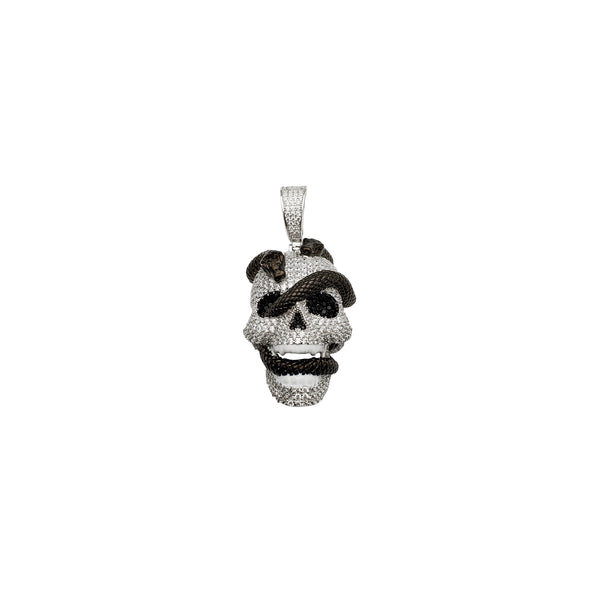 3-Dimensional Distressed Skull And Snakes Pendant (Silver)