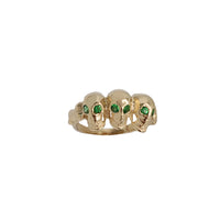 Verdant-Eyed Triple Skull Ring (14K)