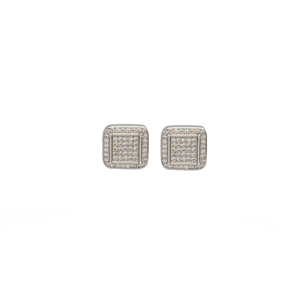 Zirconia Square Shape Stud Earrings (Silver)