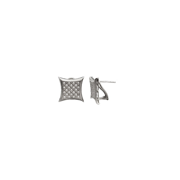 Square Shape Omega Back Earrings (Silver)