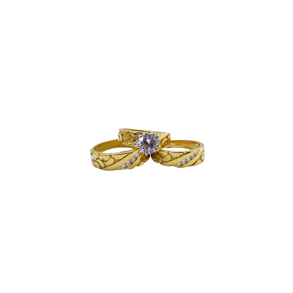 Three-Piece Nugget Style CZ Engagement Ring (14K)