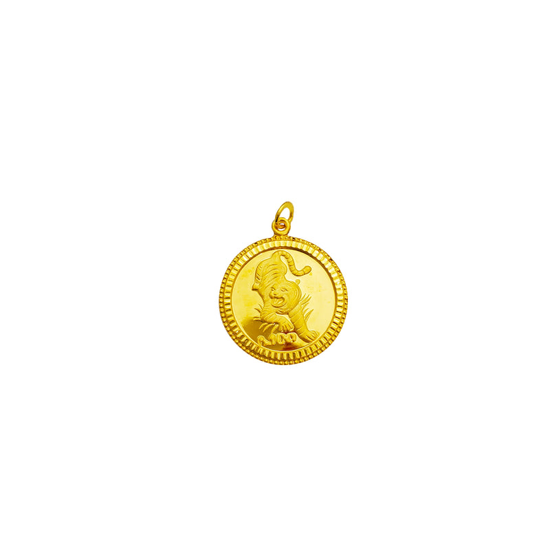 [幸福] Tiger Zodiac Sign Good Luck & Happiness Circle Pendant (24K)