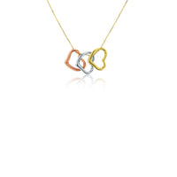 Tricolor Dangled Triple Open Hearts Fancy Necklace (14K)