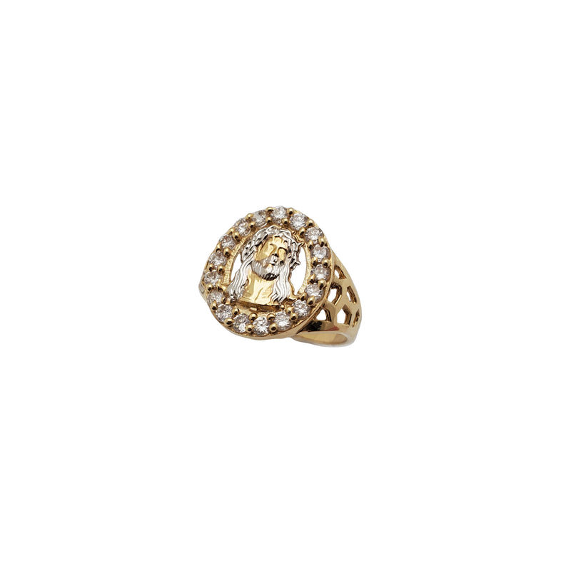 Two-Tone Jesus CZ Ring (14K)