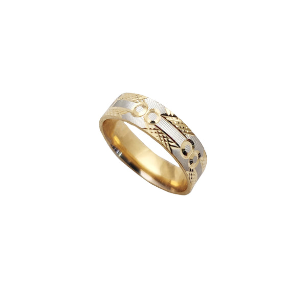 Two-Tone Diamond-Cut Reed & Crosshatch Band (14K)